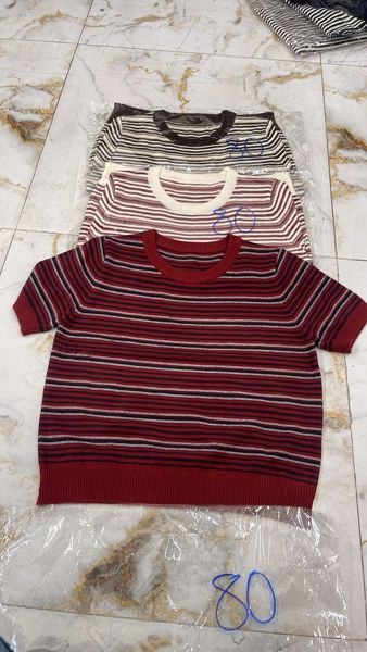  áo len TN cổ tròn kẻ nhiều màu đỏ 