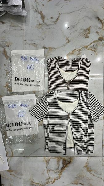  Áo TN giả set nút kẻ nâu 