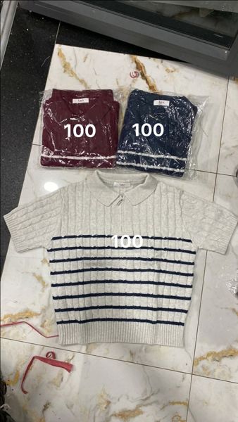  áo len polo dây kéo kẻ đỏ 