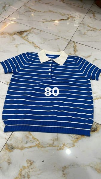  áo len polo cổ trắng sọc xanh 