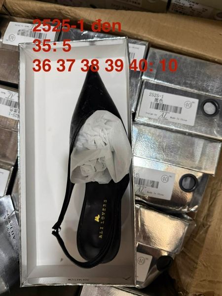  giày mũi nhọn 5cm da sần đen 35 