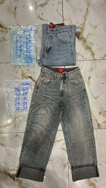  Quần jeans suôn lật lai wash xám 26 