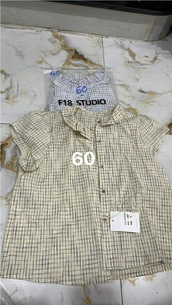 áo somi cổ bèo caro kem 