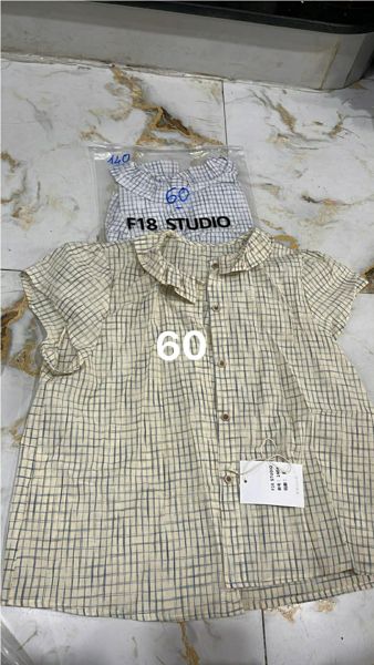  áo somi cổ bèo caro kem 