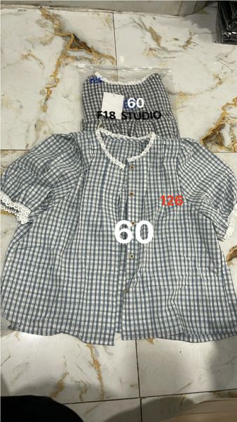 áo xô caro viền ren xanh đậm 