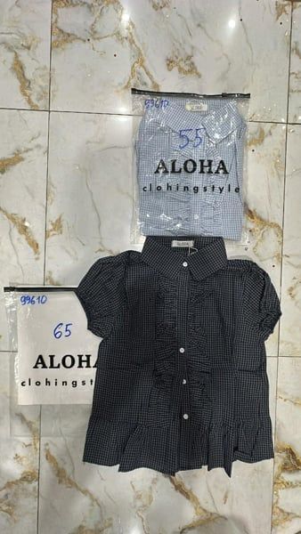  Áo somi TN viền bèo caro xanh dương 