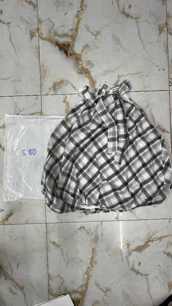  áo yếm caro nơ đen trắng 