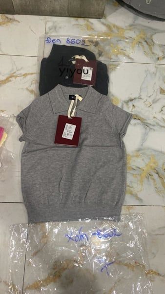 áo len polo tay hến xám 