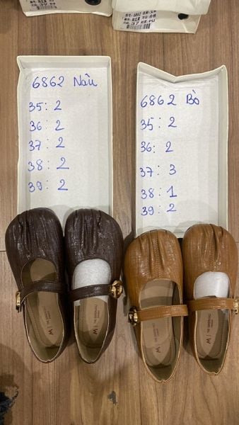  Giày mũi tròn quai ngang nhún nâu đậm 36 