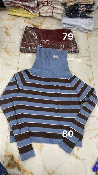  áo len vai lật sọc xanh nâu 