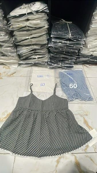  áo dây caro xanh 