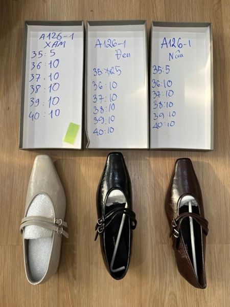  giày bb 2 strap da sần A126-1 đen 35 