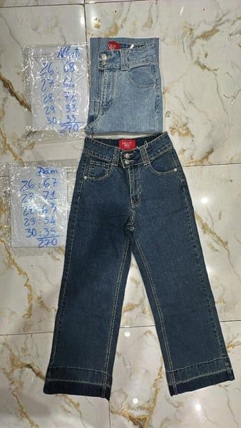  Quần jeans suôn 2 nút xả lai đậm 27 