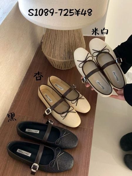  giày bb đai ngang đan đính nơ S1089-725 kem 37 
