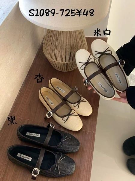  giày bb đai ngang đan đính nơ S1089-725 kem 37 