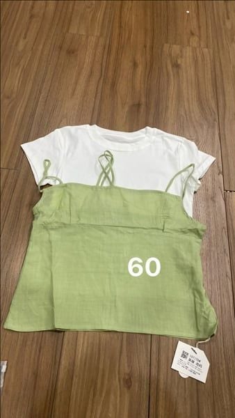  Set áo thun kèm áo dây linen xanh lá 