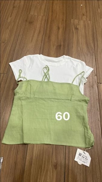  Set áo thun kèm áo dây linen xanh lá 