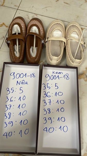 giày bb da phối lưới ovan nâu 38 