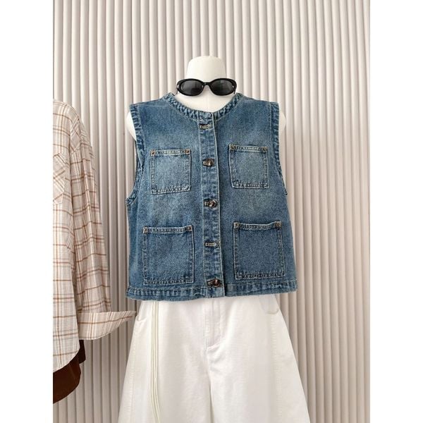  Áo Kiểu Nữ LENCLOTHING A1757 - Áo Denim Gile Phom Vừa 