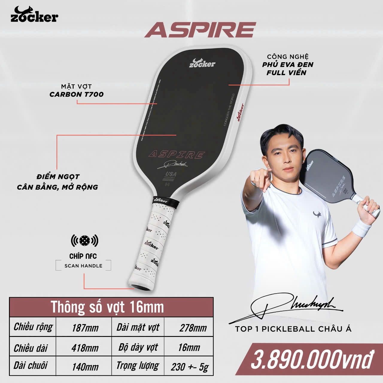  Vợt Pickleball ZOCKER ASPIRE 