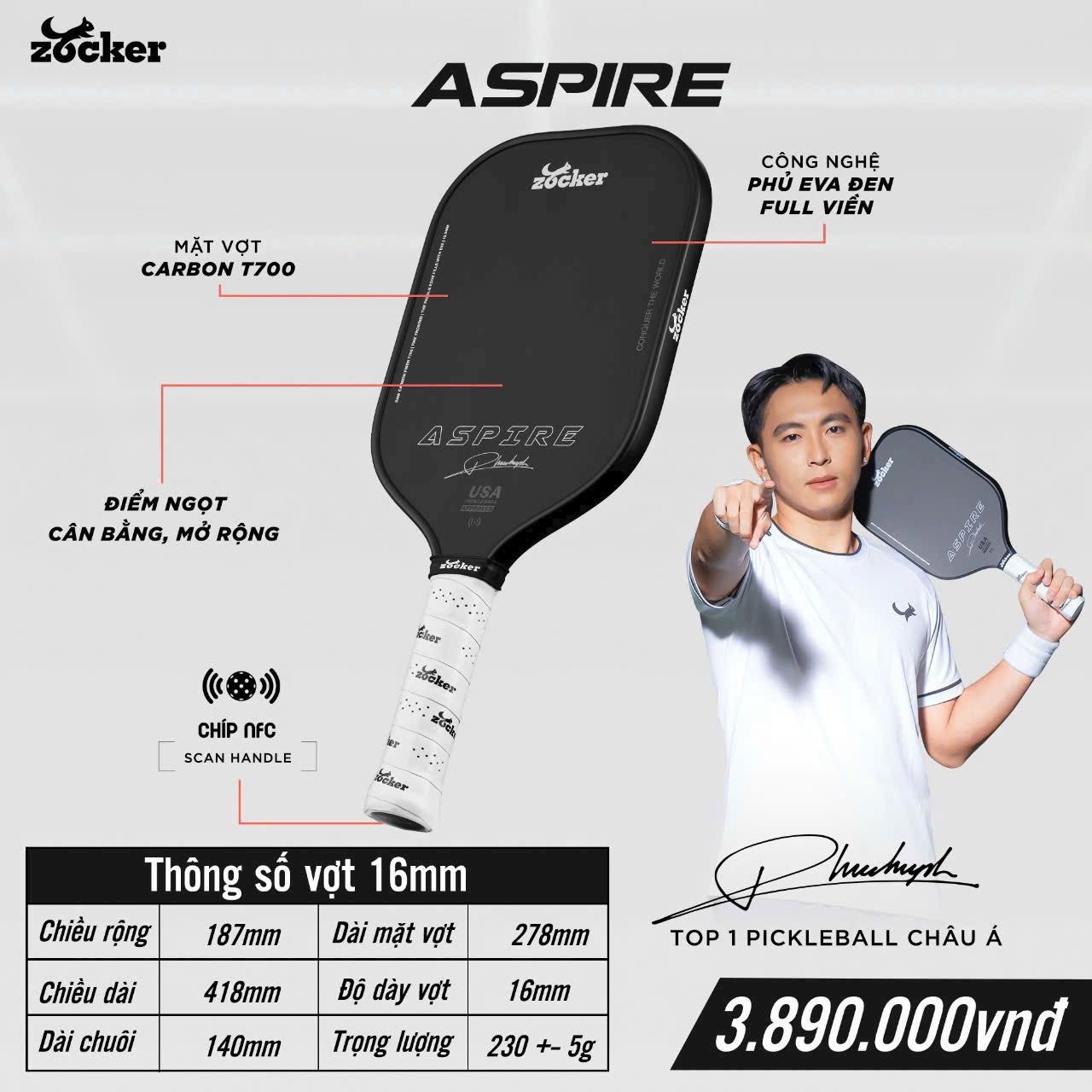  Vợt Pickleball ZOCKER ASPIRE 