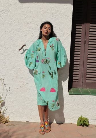  Maxi Boho Thêu Hoa Cotton Cao Cấp Luna Llena 