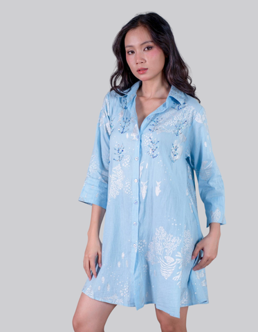  Đầm Sơ Mi Kết Hạt Vẽ Ánh Kim Cotton Isla Bonita 