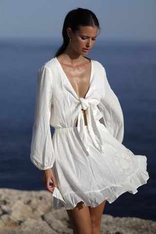  Đầm Trắng Ánh Kim Cotton Cao Cấp Luna Llena 