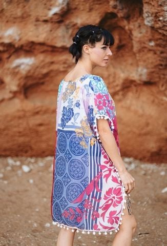  Đầm Kimono Thêu Kết Hạt Cotton Isla Bonita 