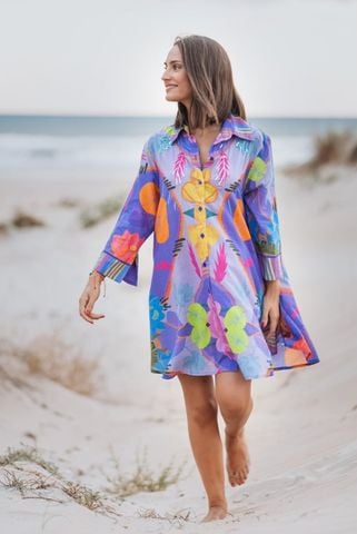  Đầm Sơ Mi Tím Kết Hạt Cotton Isla Bonita 