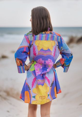  Đầm Sơ Mi Tím Kết Hạt Cotton Isla Bonita 