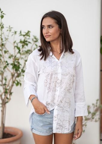 Áo Sơ Mi Trắng Thêu Kết Hạt Lấp Lánh Cotton isla Bonita 