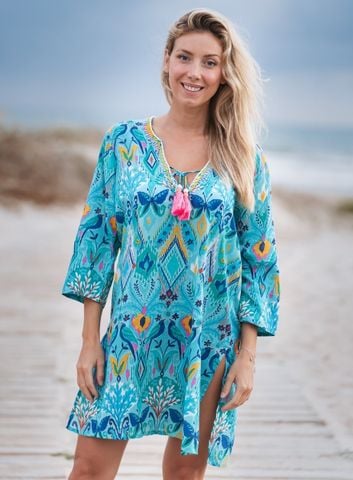  Đầm Xẻ Tà Thêu Kết Cườm Cotton Isla Bonita 