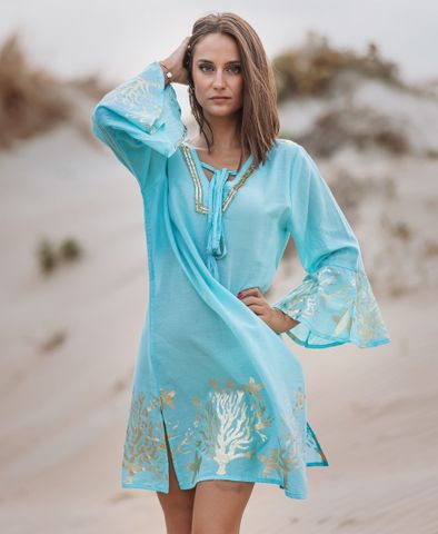  Đầm Boho Kết Hạt Vẽ Ánh Kim Cotton Isla Bonita 