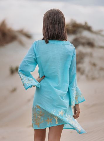 Đầm Boho Kết Hạt Vẽ Ánh Kim Cotton Isla Bonita 