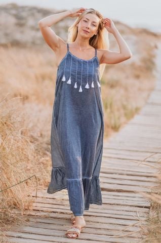  Maxi Boho 2 Dây Thêu Cotton isla Bonita 