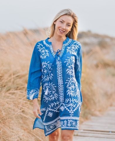  Đầm Xẻ Tà Thêu Hoa Cotton Isla Bonita 