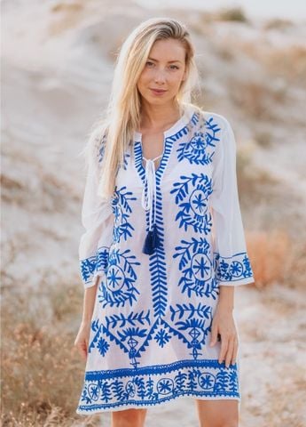  Đầm Trắng Xẻ Tà Thêu Cotton Isla Bonita 