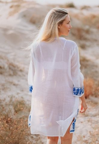  Đầm Trắng Xẻ Tà Thêu Cotton Isla Bonita 