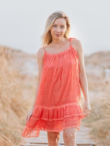  Đầm 2 Dây Màu Cam Neon Cotton Isla Bonita 
