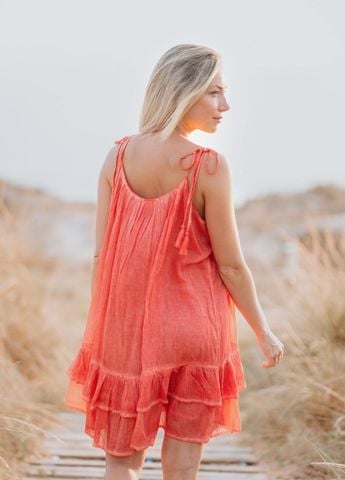  Đầm 2 Dây Màu Cam Neon Cotton Isla Bonita 