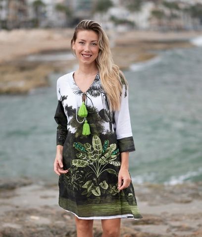  Đầm Xẻ Tà Kết Cườm Cotton Isla Bonita 