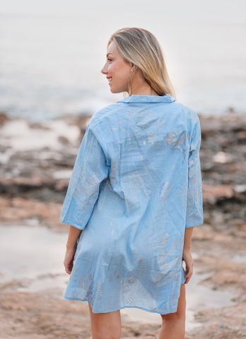  Đầm Sơ Mi Kết Hạt Vẽ Ánh Kim Cotton Isla Bonita 