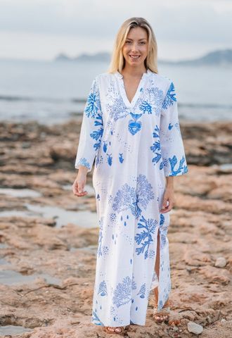  Maxi Trắng Dài Tay Kết Cườm Cotton Isla Bonita 