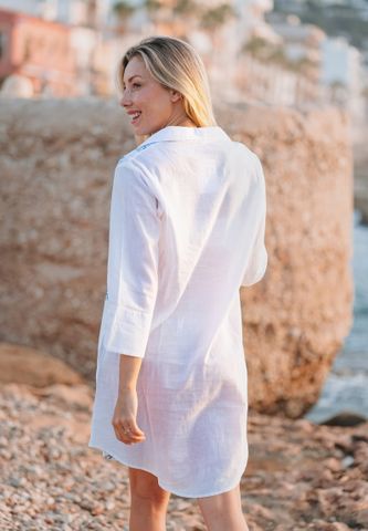  Đầm Sơ Mi Trắng Thêu Kết Ánh Bạc Cao Cấp Cotton Isla Bonita 