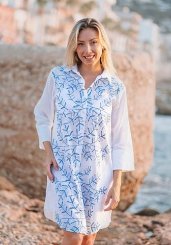  Đầm Sơ Mi Trắng Thêu Kết Ánh Bạc Cao Cấp Cotton Isla Bonita 
