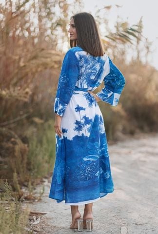  Maxi Sơ Mi Xanh Kết Cườm Isla Bonita 