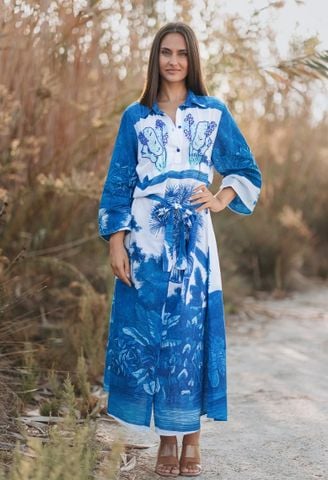  Maxi Sơ Mi Xanh Kết Cườm Isla Bonita 