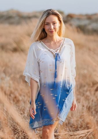 Đầm Cánh Dơi Ombre Kết Hạt Vẽ Ánh Kim Cotton Isla Bonita 