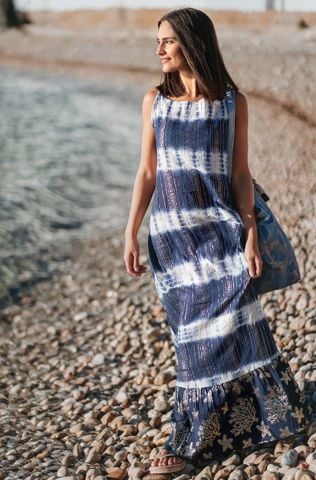  Maxi 2 Dây Màu Loang Sọc Ánh Kim Cotton Isla Bonita 